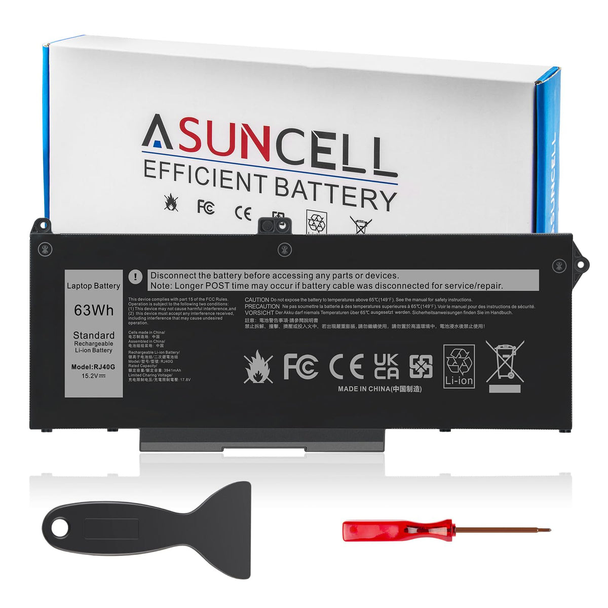 ASUNCELL RJ40G front view showing battery shape and correct fit