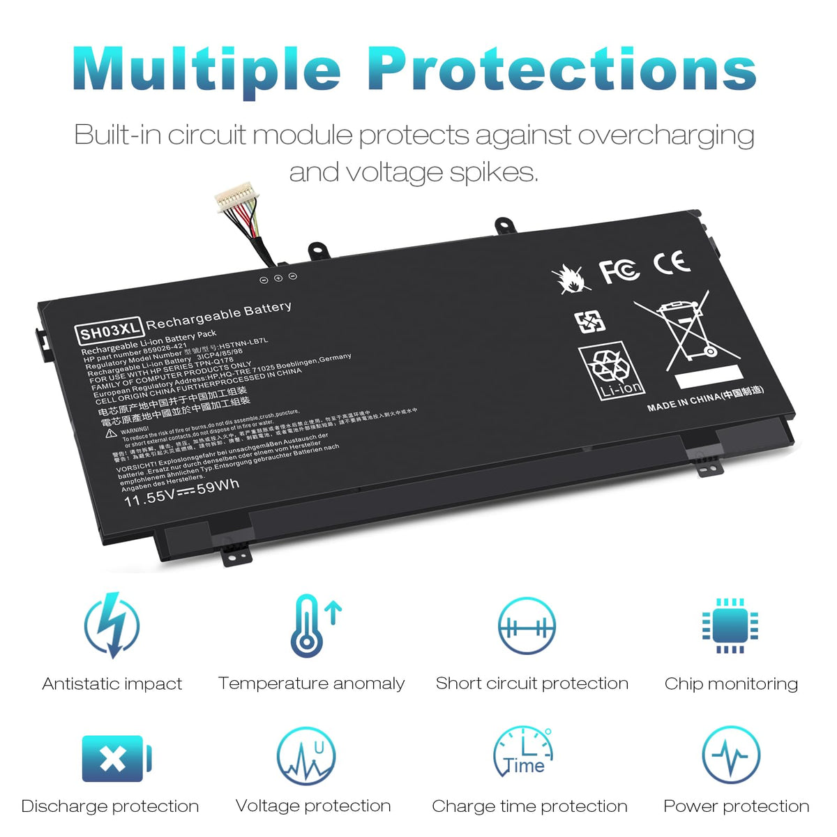 ASUNCELL SH03XL battery closeup, high-grade cells visible for dependable power