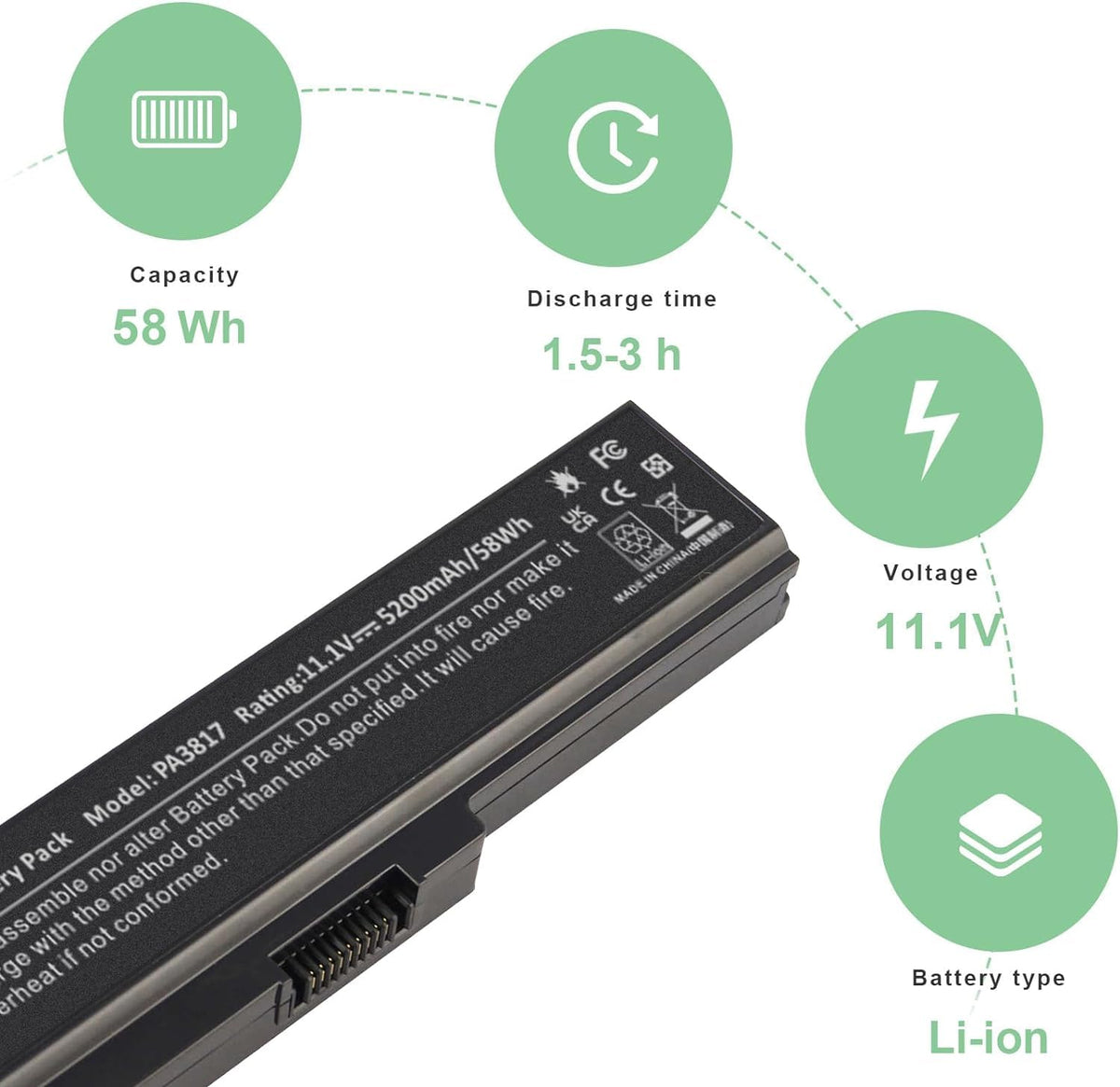 ASUNCELL Toshiba PA3818U-1BRS battery installed in a Satellite notebook.