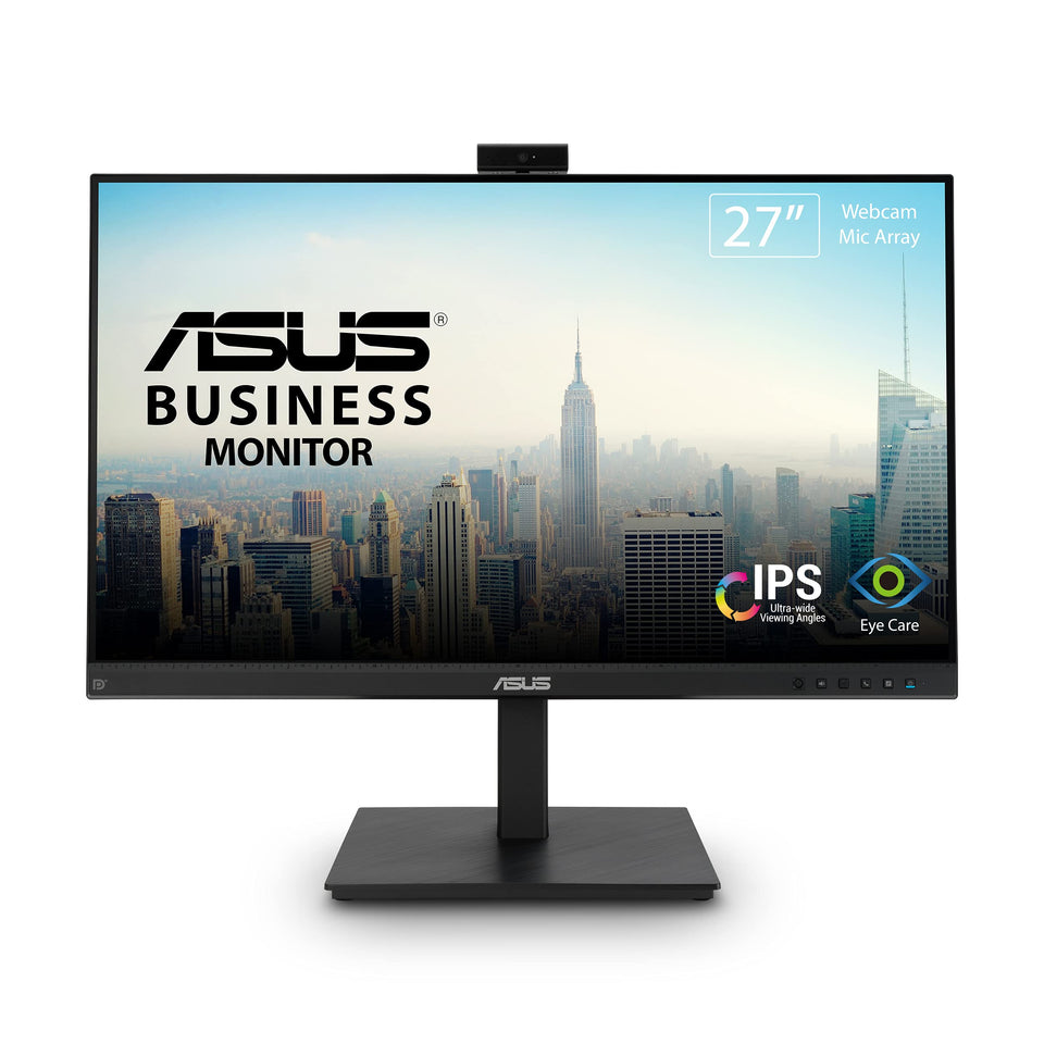 ASUS BE279QSK front view with frameless design for compact setups.