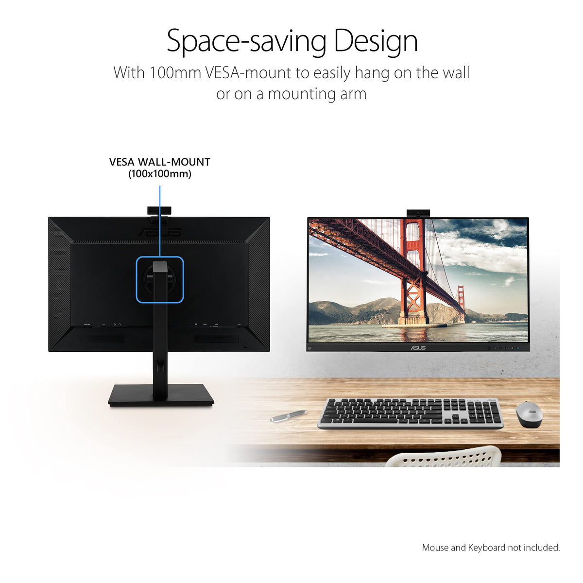 ASUS BE279QSK integrated speakers and mic support clear calls.