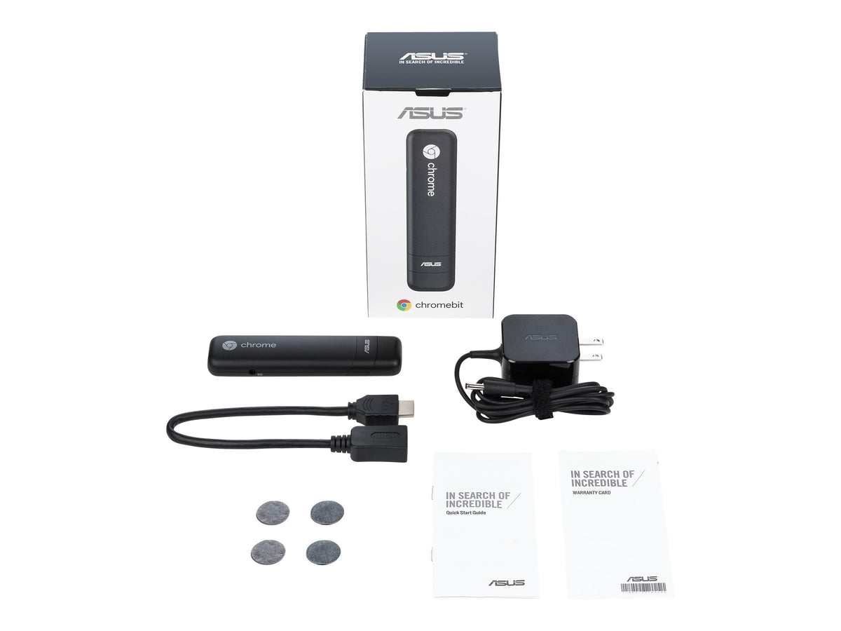 ASUS Chromebit CS10 included HDMI extender and stickers for flexible placement.