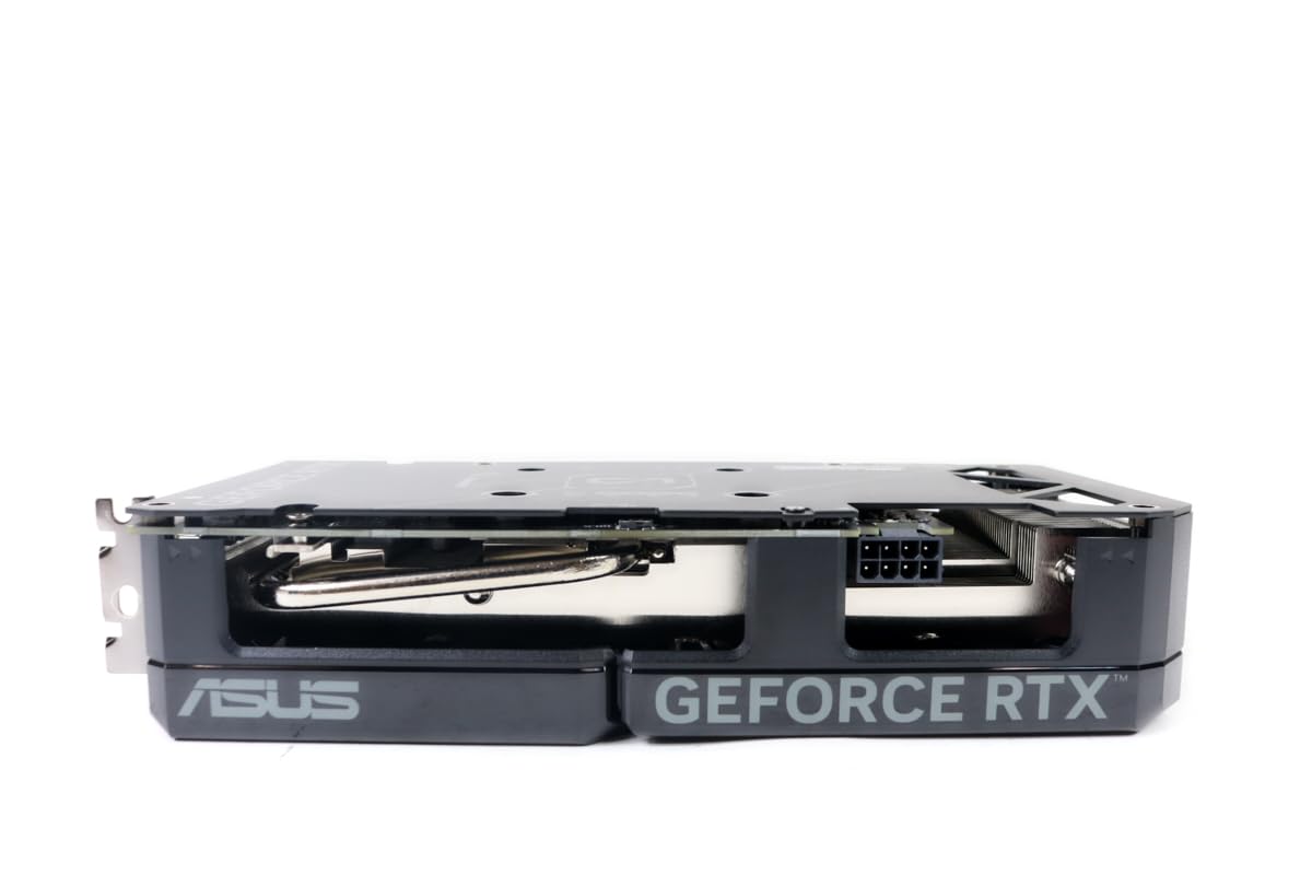ASUS Dual RTX 4060 V2 OC Edition angle view highlights Axial-tech fans for efficient cooling
