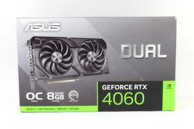 ASUS Dual RTX 4060 V2 OC Edition cooling shroud close-up and 2-slot form factor