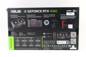 ASUS Dual RTX 4060 V2 OC Edition in a gaming rig setup with display outputs