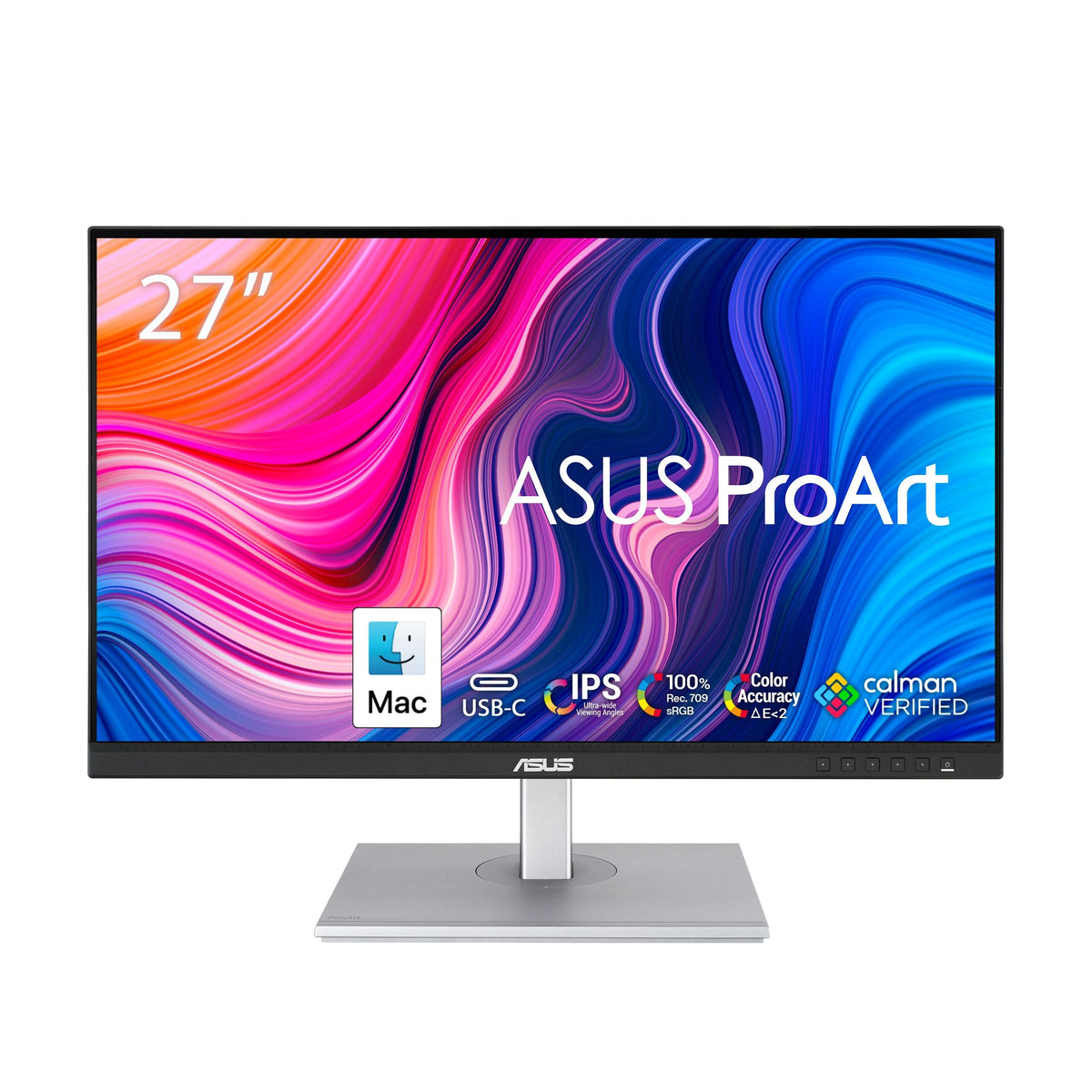 ASUS PA278CV front view with adjustable stand for comfortable editing sessions.