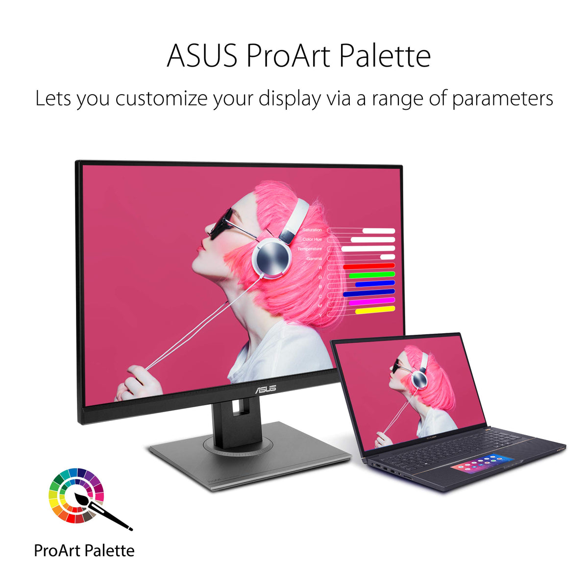 ASUS ProArt PA278QV ergonomic stand with adjustable tilt, swivel, and height.