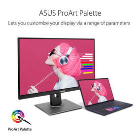 ASUS ProArt PA278QV ergonomic stand with adjustable tilt, swivel, and height.