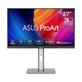 ASUS ProArt PA27JCV front-angled view highlighting 5K detail for editing tasks