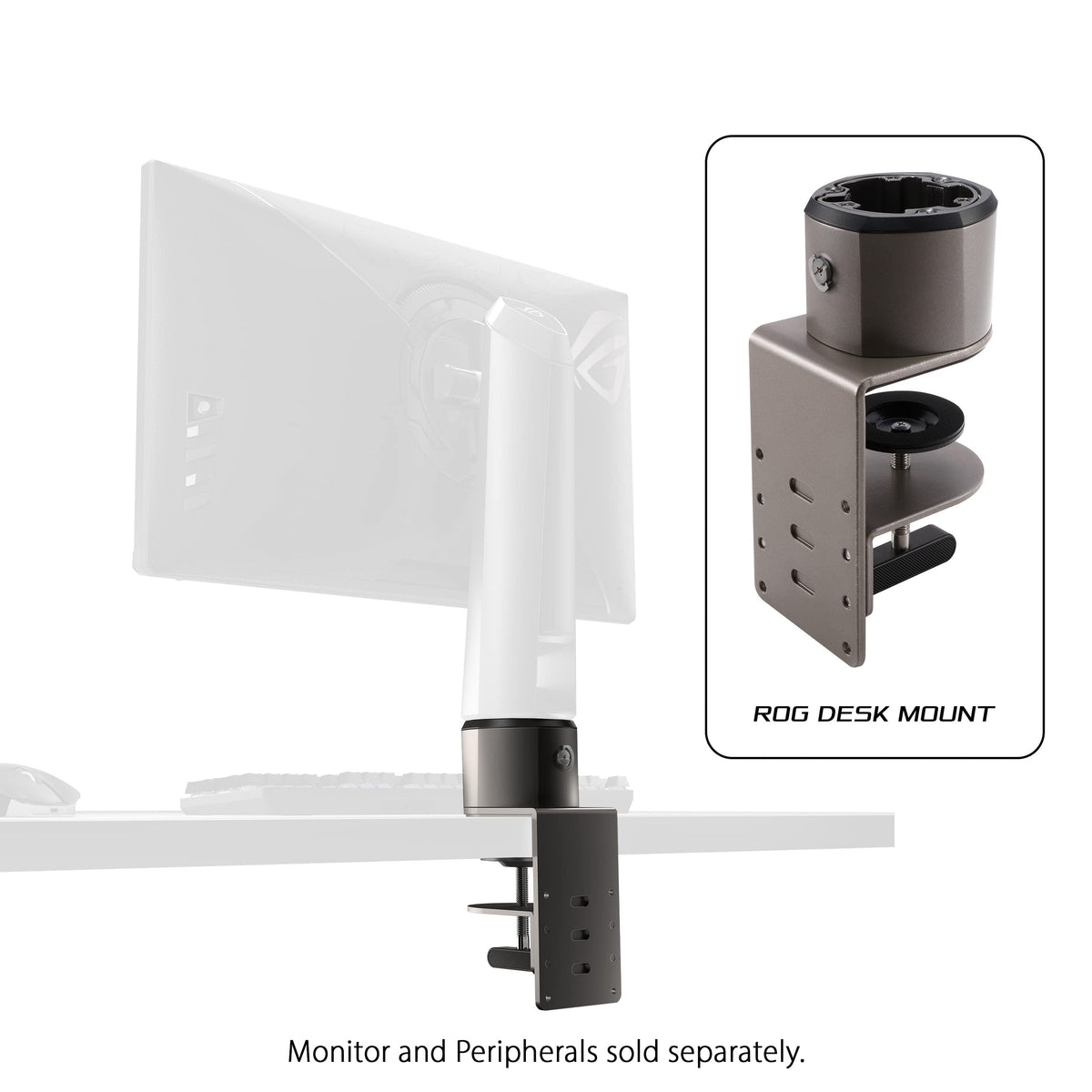 ASUS ROG clamp detail highlighting firm grip and desk protection