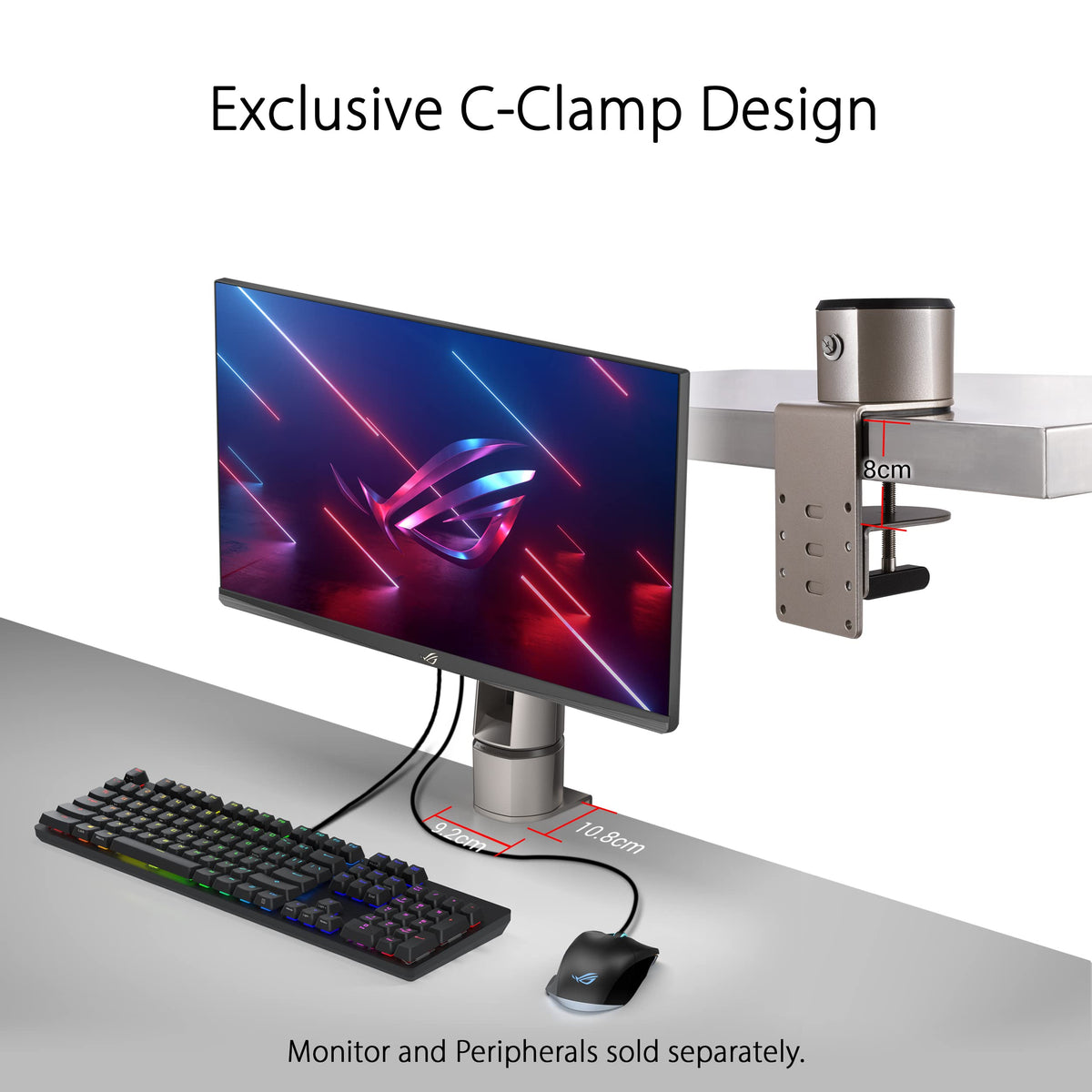 ASUS ROG monitor mounted side view demonstrating stable support