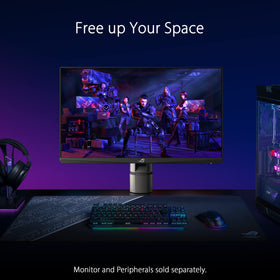 ASUS ROG top view showing cable routing for tidy desk setup