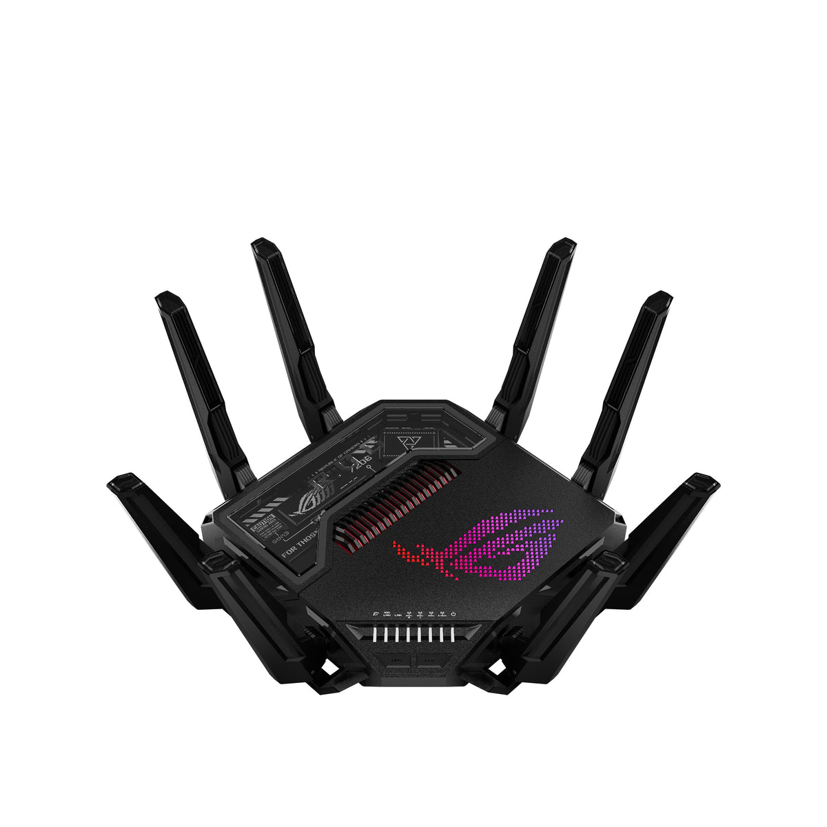 ASUS ROG GT-BE98 Pro front view showing quad-band design for gaming