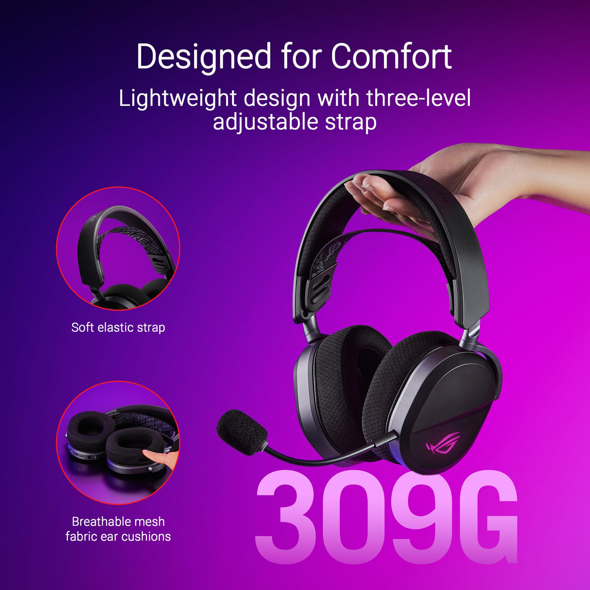ASUS ROG Pelta 50mm titanium drivers deliver rich, precise in-game audio.