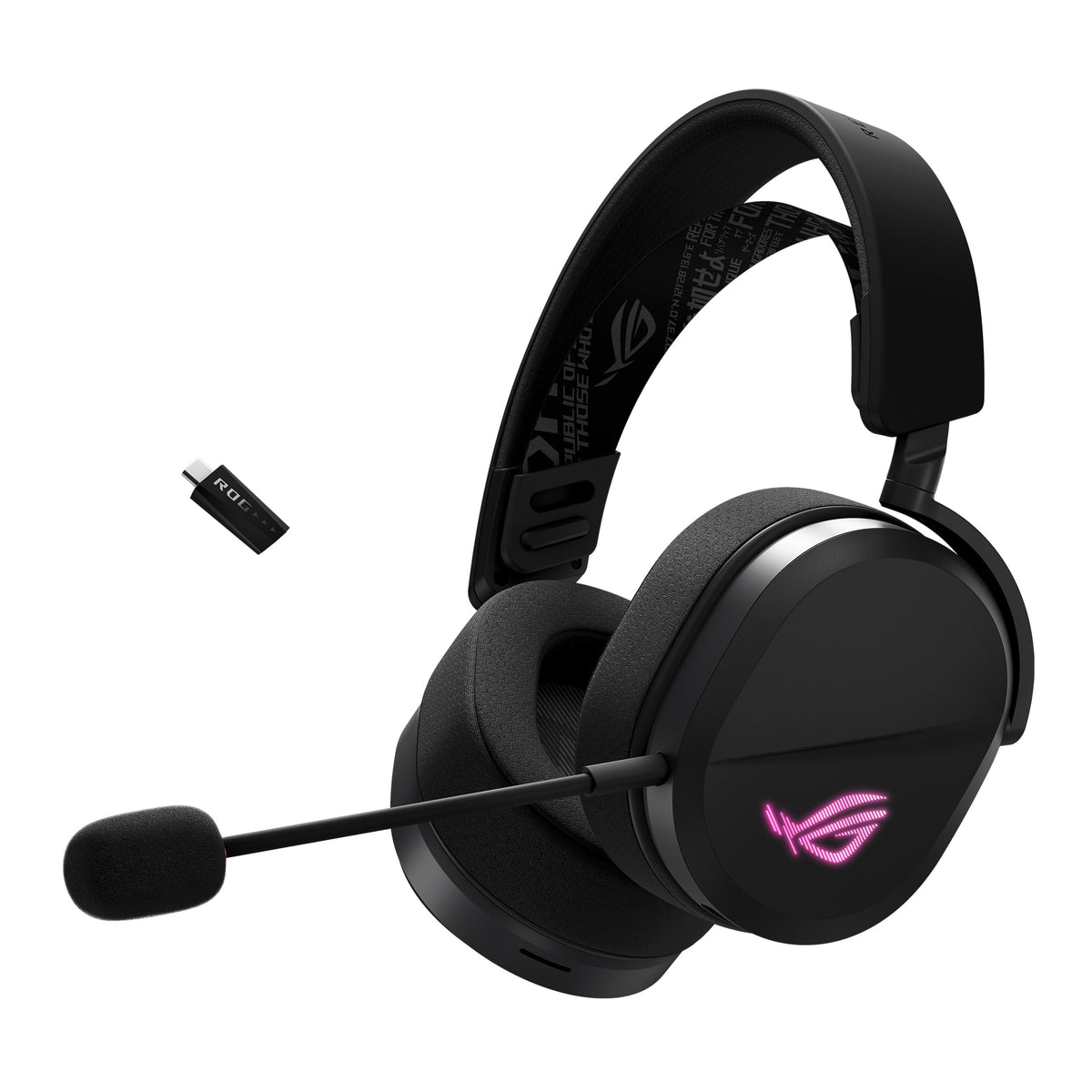 ASUS ROG Pelta headset side profile showcasing tri-mode versatility for cross-platform gaming.
