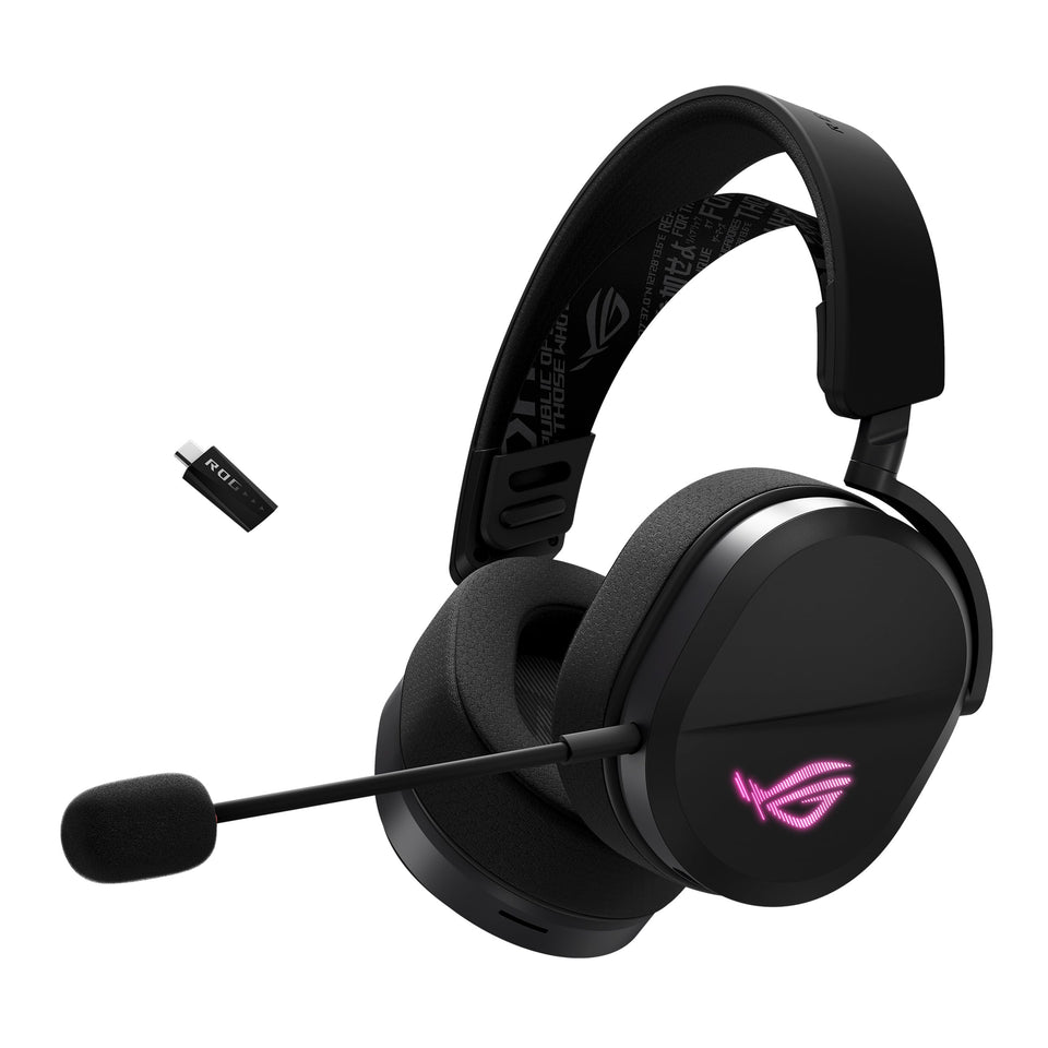 ASUS ROG Pelta headset side profile showcasing tri-mode versatility for cross-platform gaming.