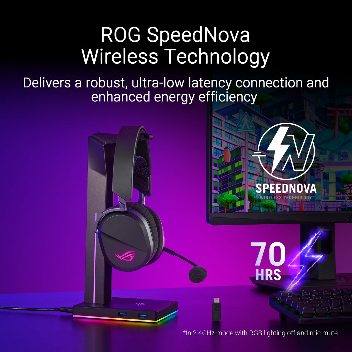 ASUS ROG Pelta quick charge delivers hours of gameplay from a 15-minute boost.