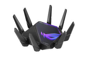 ASUS ROG Rapture GT-AXE16000 front panel highlights quad-band WiFi hub for gaming-speed connectivity