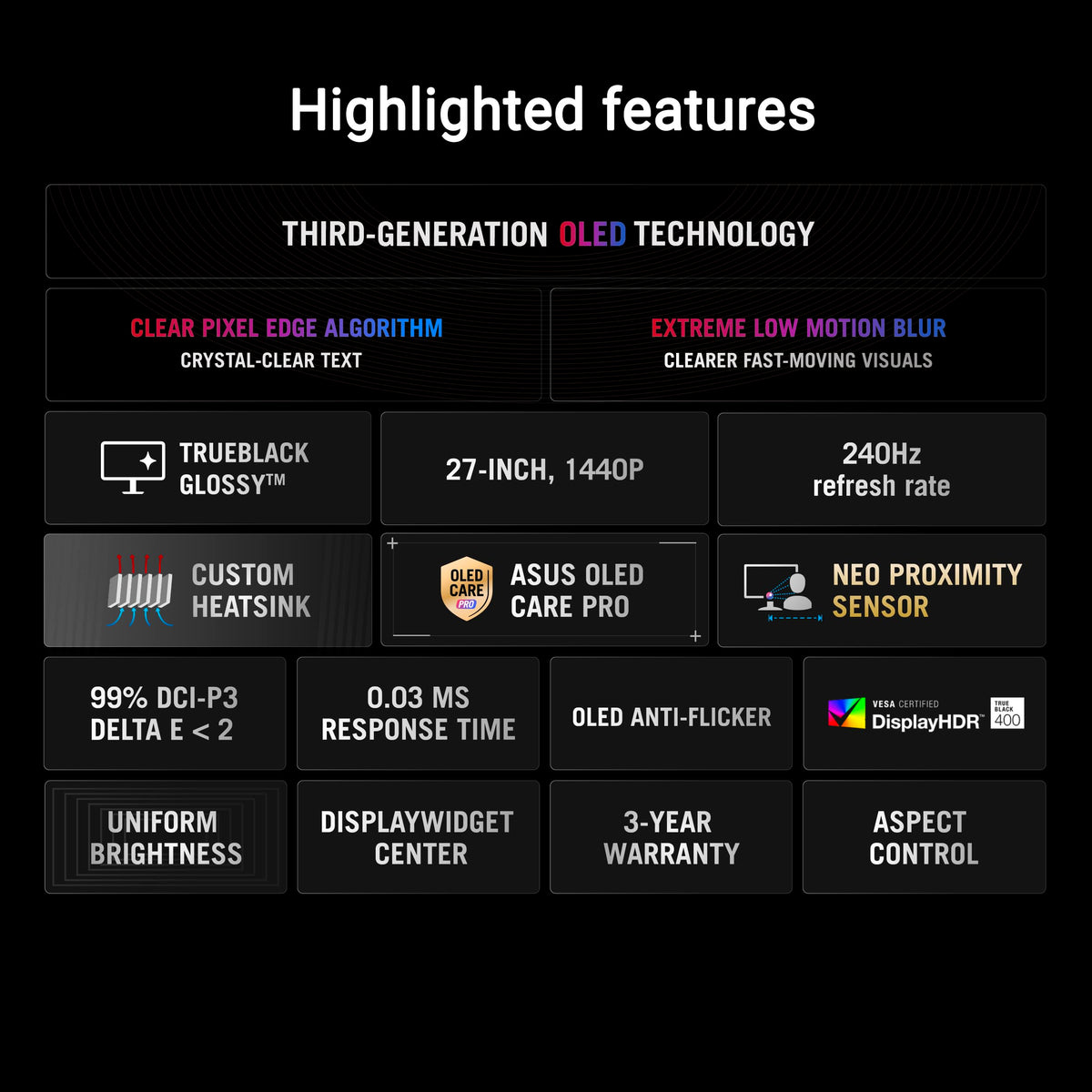 ASUS ROG Strix 27 OLED with Neo Proximity Sensor protects the panel away.