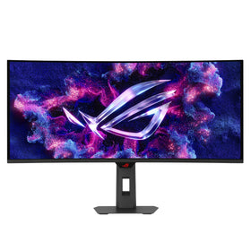 ASUS ROG Strix 34-inch QD-OLED monitor front view, immersive ultrawide gaming emphasis