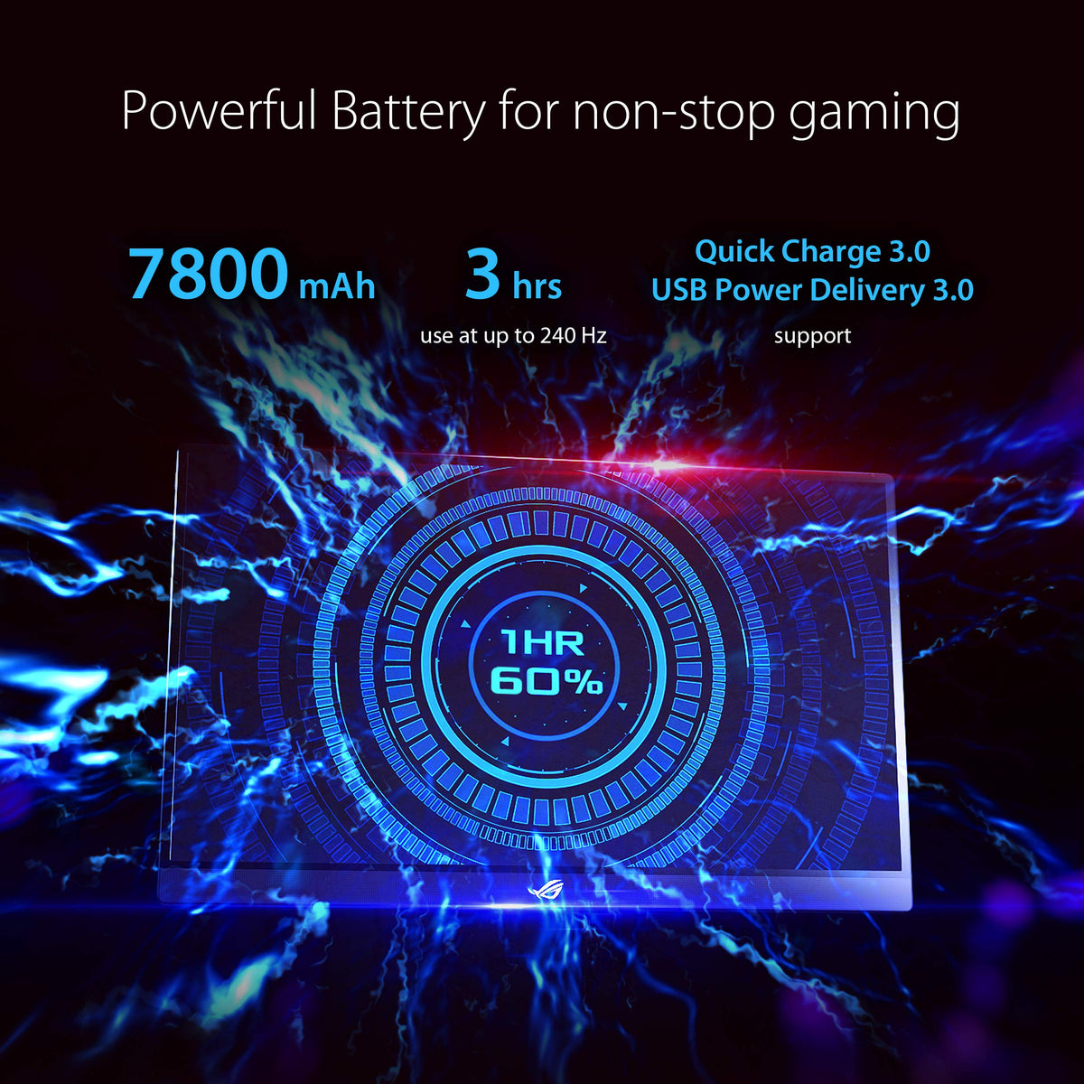 ASUS ROG Strix XG17AHPE built-in battery powering on-the-go play.