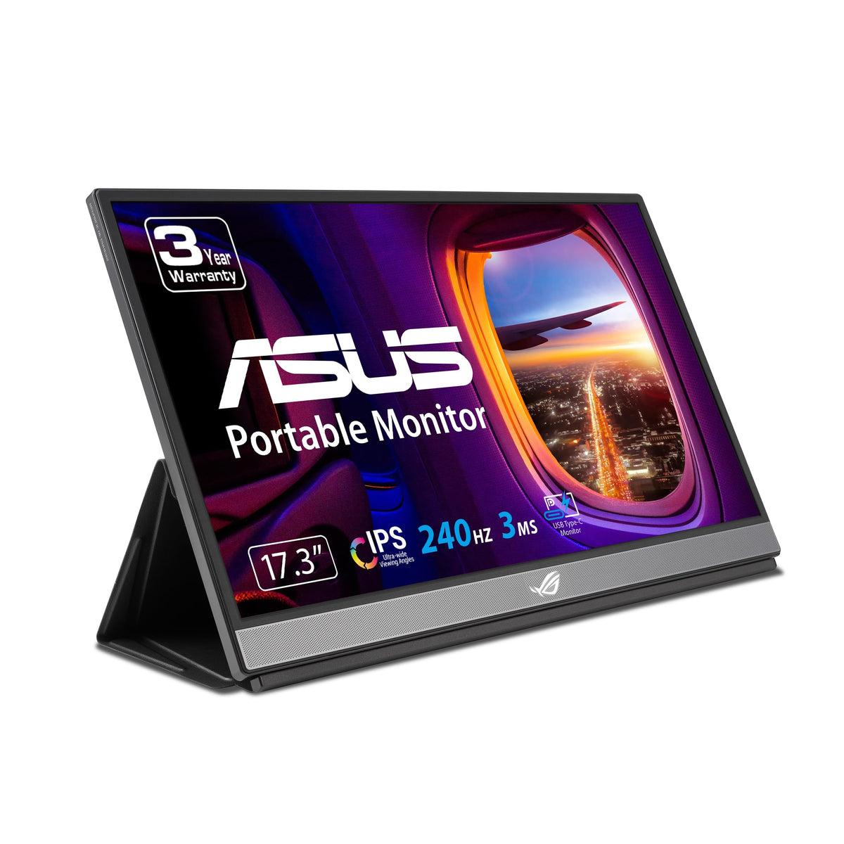 ASUS ROG Strix XG17AHPE front view highlighting portable design for gaming on the go.