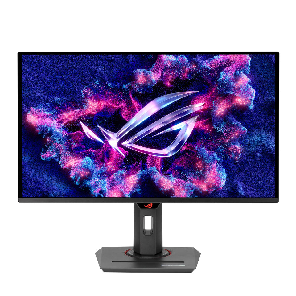 ASUS ROG Strix XG27ACDNG front view showing sleek design and OLED clarity for immersive gameplay