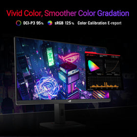 ASUS ROG Strix XG27ACMG display setup demonstrates 27” QHD HDR clarity for fast action.