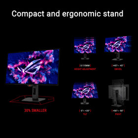ASUS ROG Strix XG27AQWMG compact stand saves desk space.