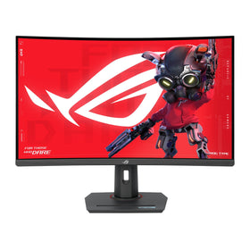ASUS ROG Strix XG32WCMS hero view highlights immersive curved display for gaming.