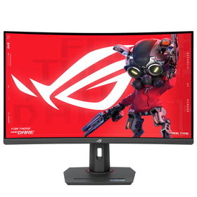 ASUS ROG Strix XG32WCS hero view shows immersive 32-inch curved display.