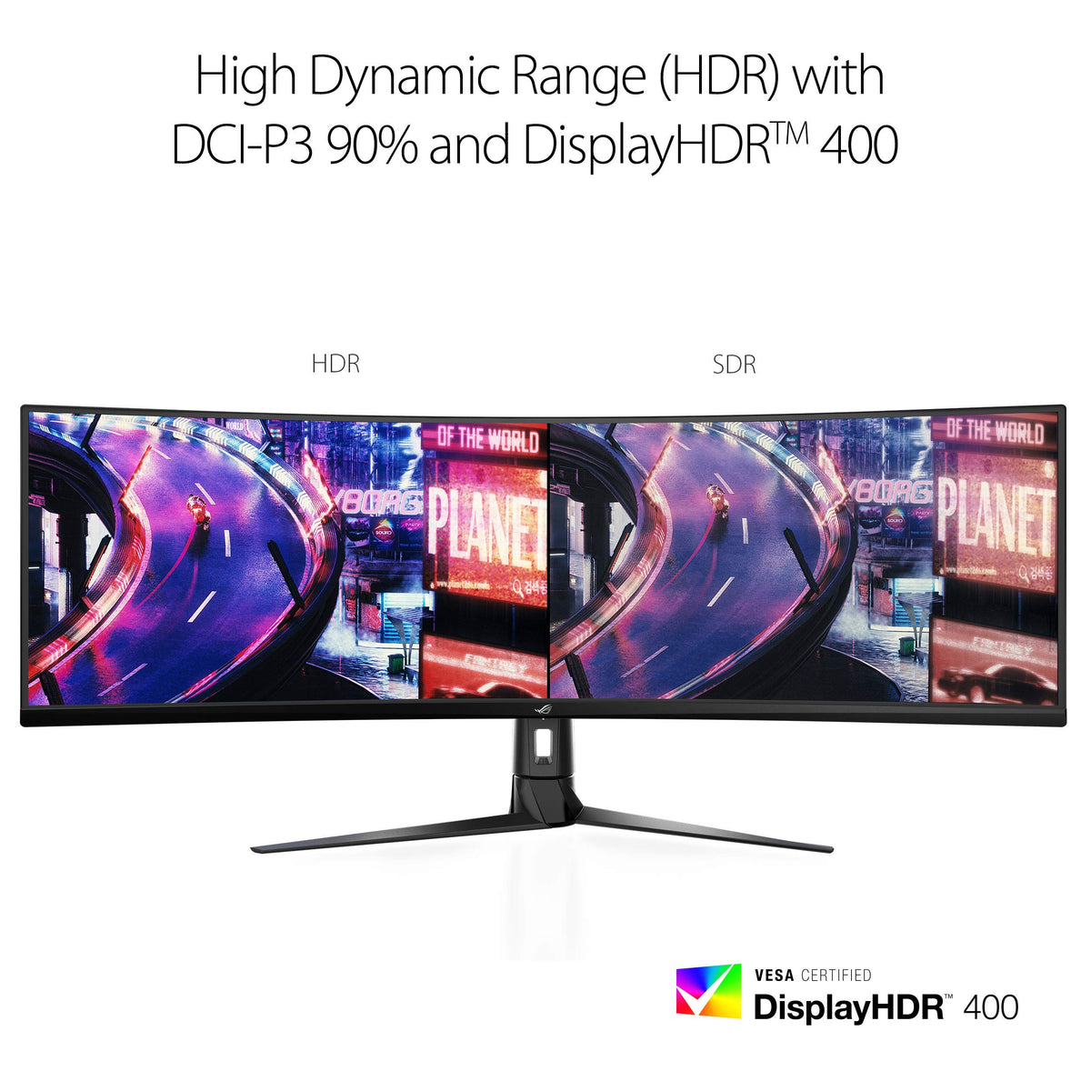 ASUS ROG Strix XG49VQ color gamut shows wide DCI-P3 accuracy.