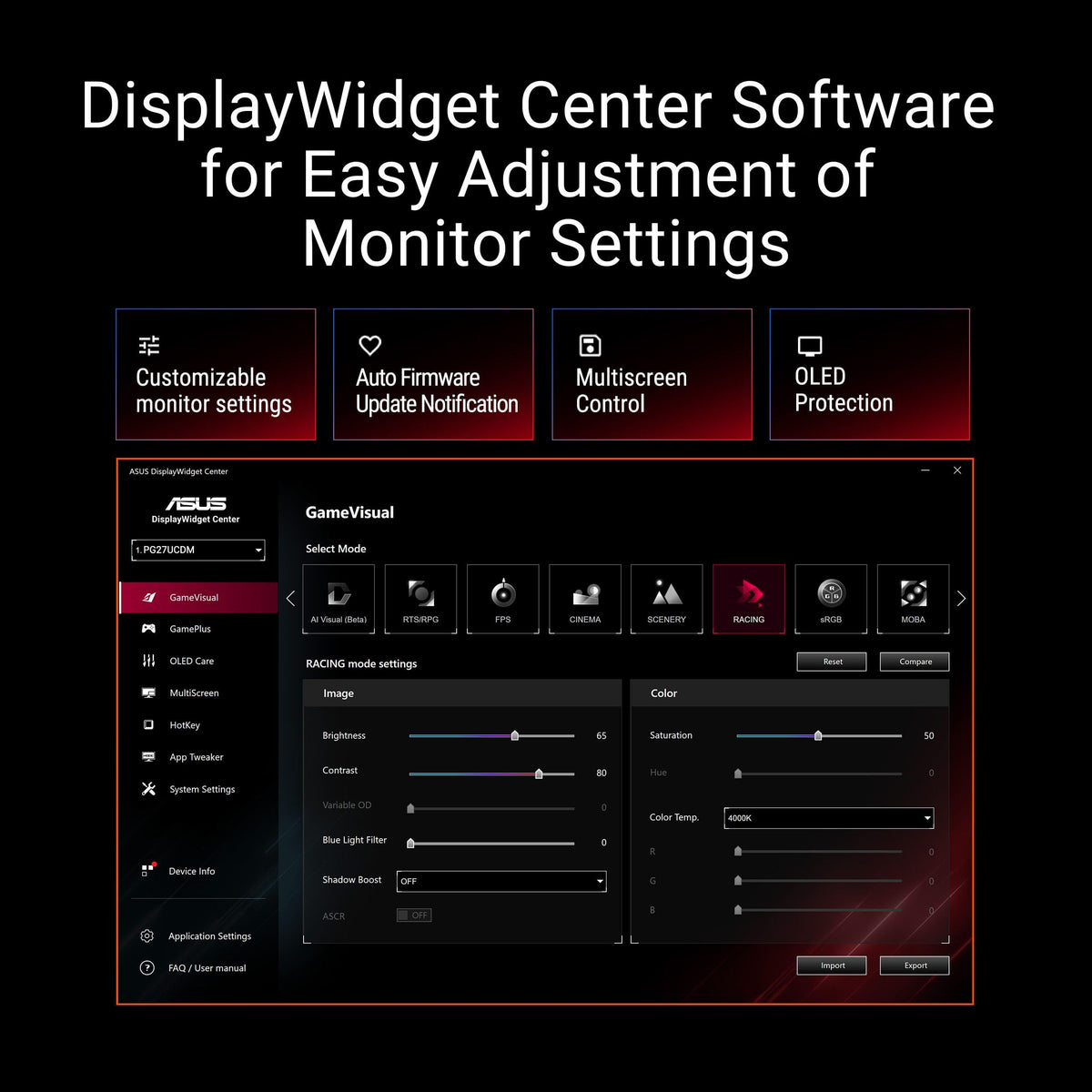 ASUS ROG Swift 27-inch QD-OLED multiport connectivity with DP 2.1.