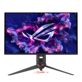 ASUS ROG Swift 27-inch QD-OLED front view for immersive gaming setup.