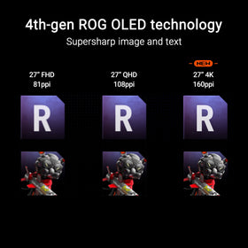 ASUS ROG Swift 27-inch QD-OLED hero screen demonstrates sharp 4K visuals.