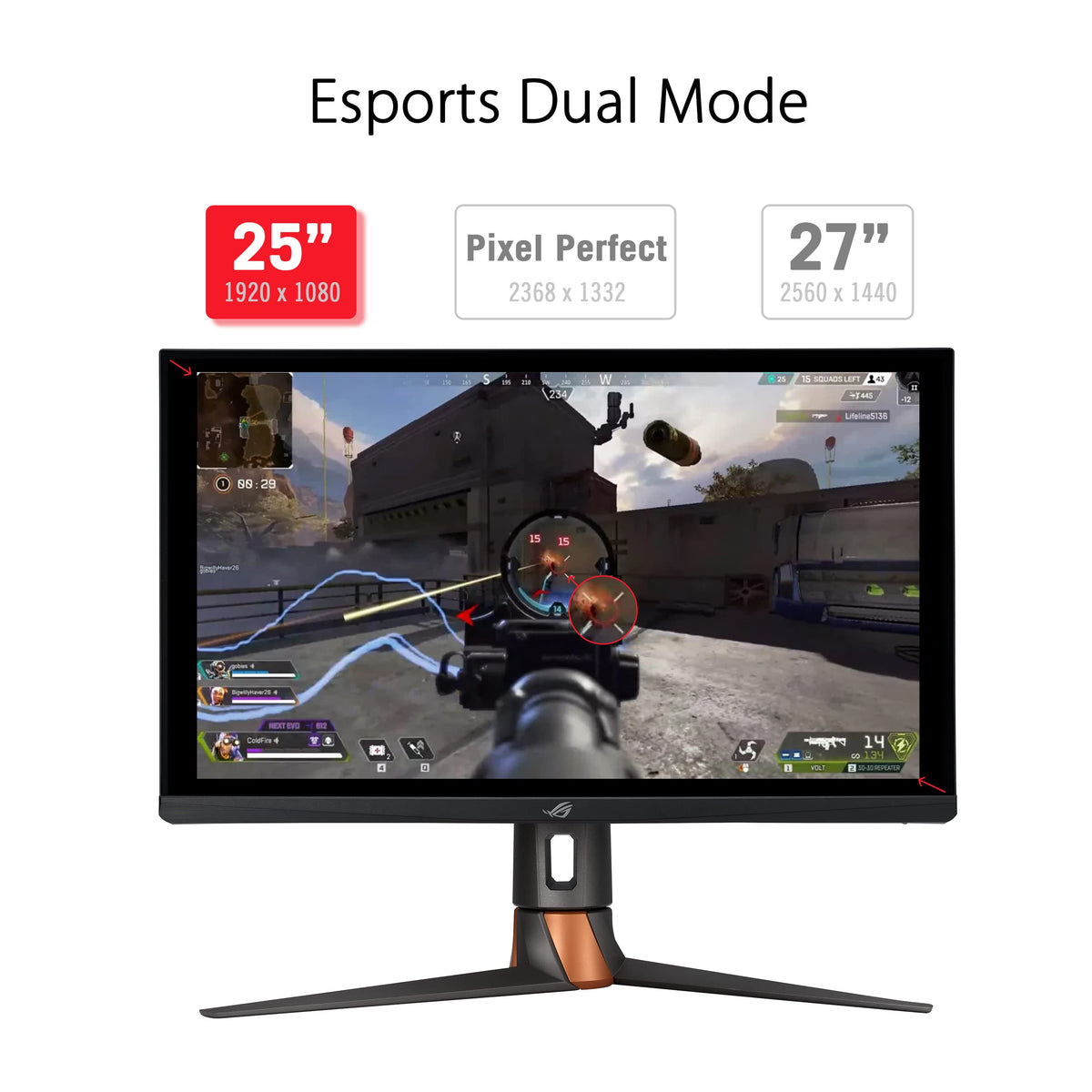 ASUS ROG Swift 360Hz 27 monitor HDR detail showing DisplayHDR600 brightness
