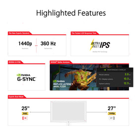 ASUS ROG Swift 360Hz 27 monitor port array with HDMI DP USB connectivity