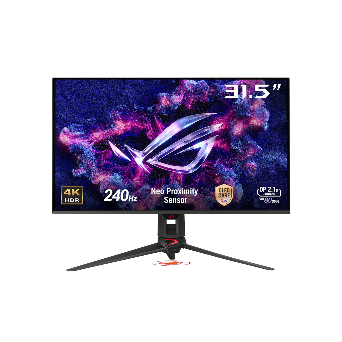 ASUS ROG Swift PG32UCDMR front view with vibrant OLED display for immersive gaming