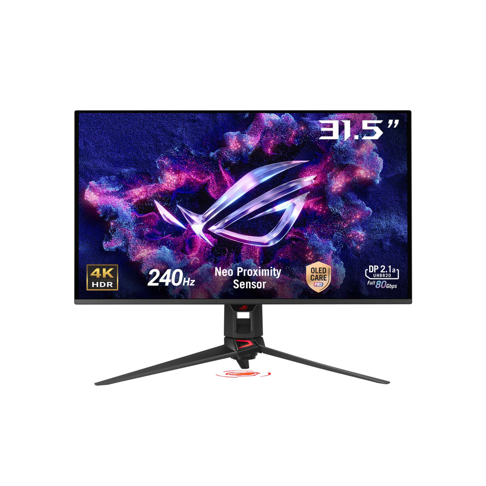 ASUS ROG Swift PG32UCDMR front view with vibrant OLED display for immersive gaming