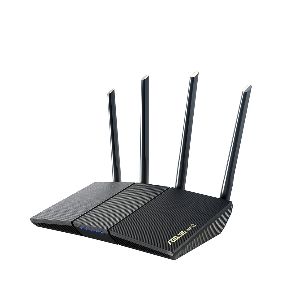 ASUS RT-AX1800S router front view showing compact design for easy setup