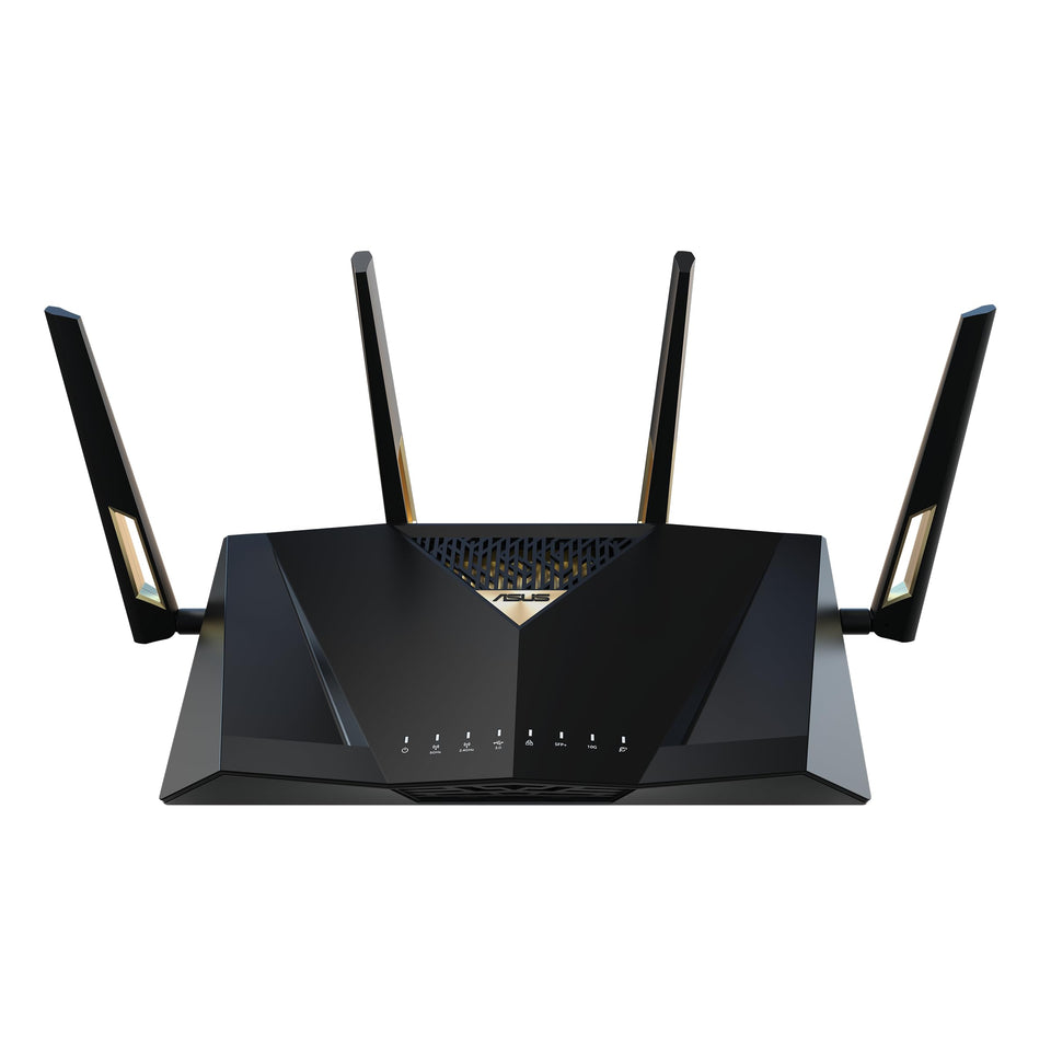 ASUS RT-BE88U front view highlighting WiFi 7 performance for wide coverage
