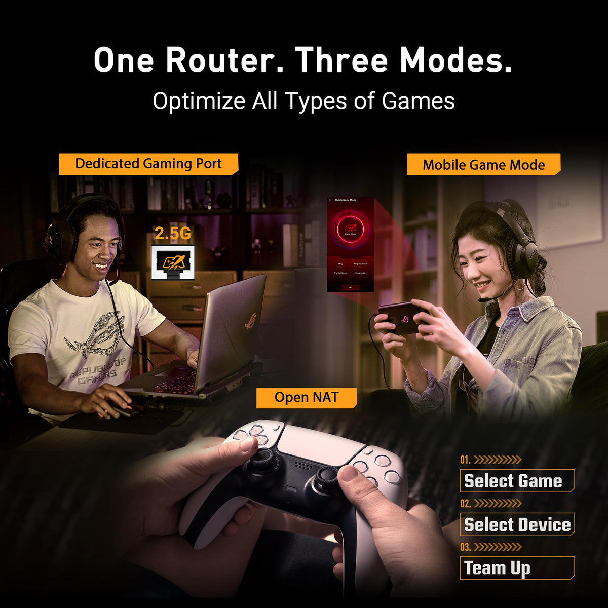 ASUS TUF BE6500 MLO visual emphasizes stable multi-band links