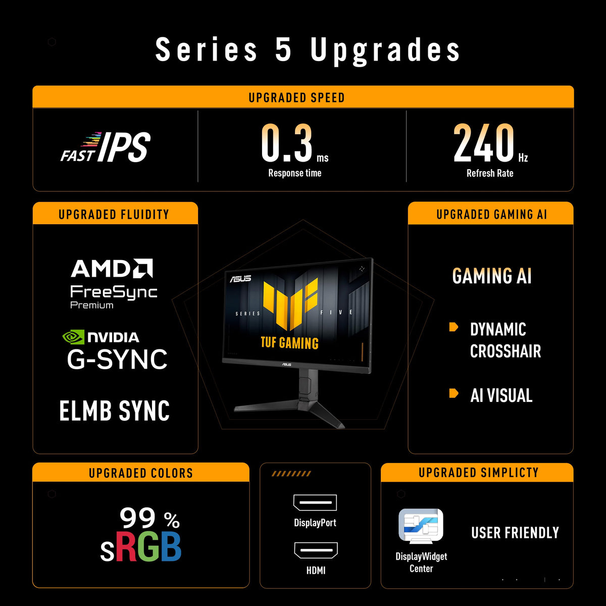 ASUS VG249QML5A color performance image emphasizes 99 percent sRGB accuracy.