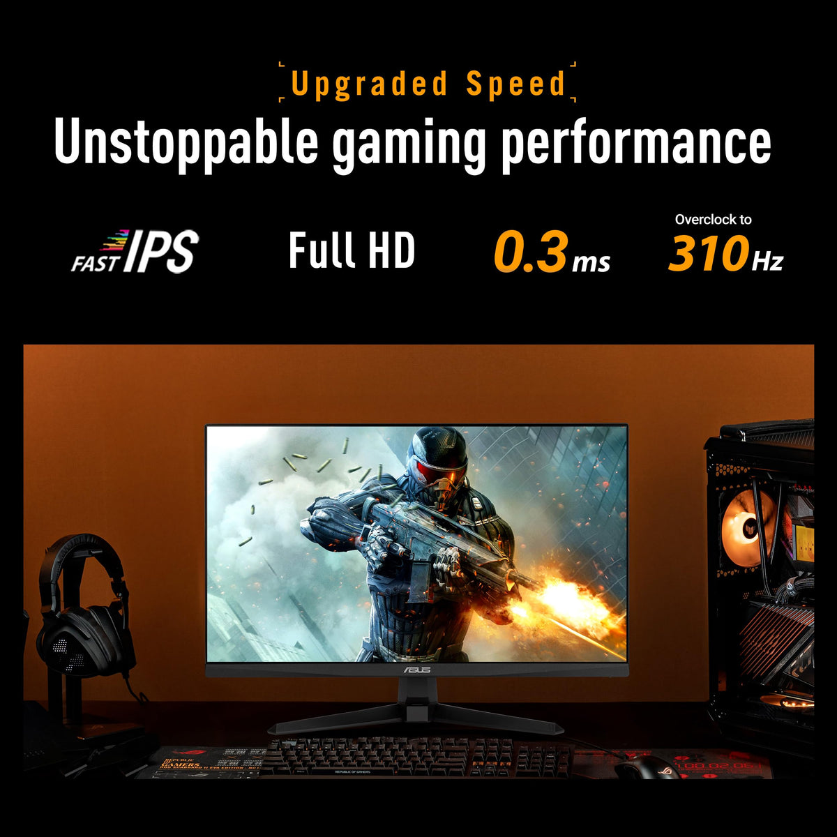 ASUS TUF VG259QMR5A ports connection image reveals easy cable setup for versatile use