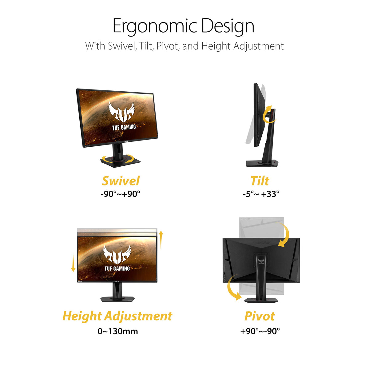 ASUS TUF VG27AQ ports section shows DisplayPort and HDMI for flexible setup