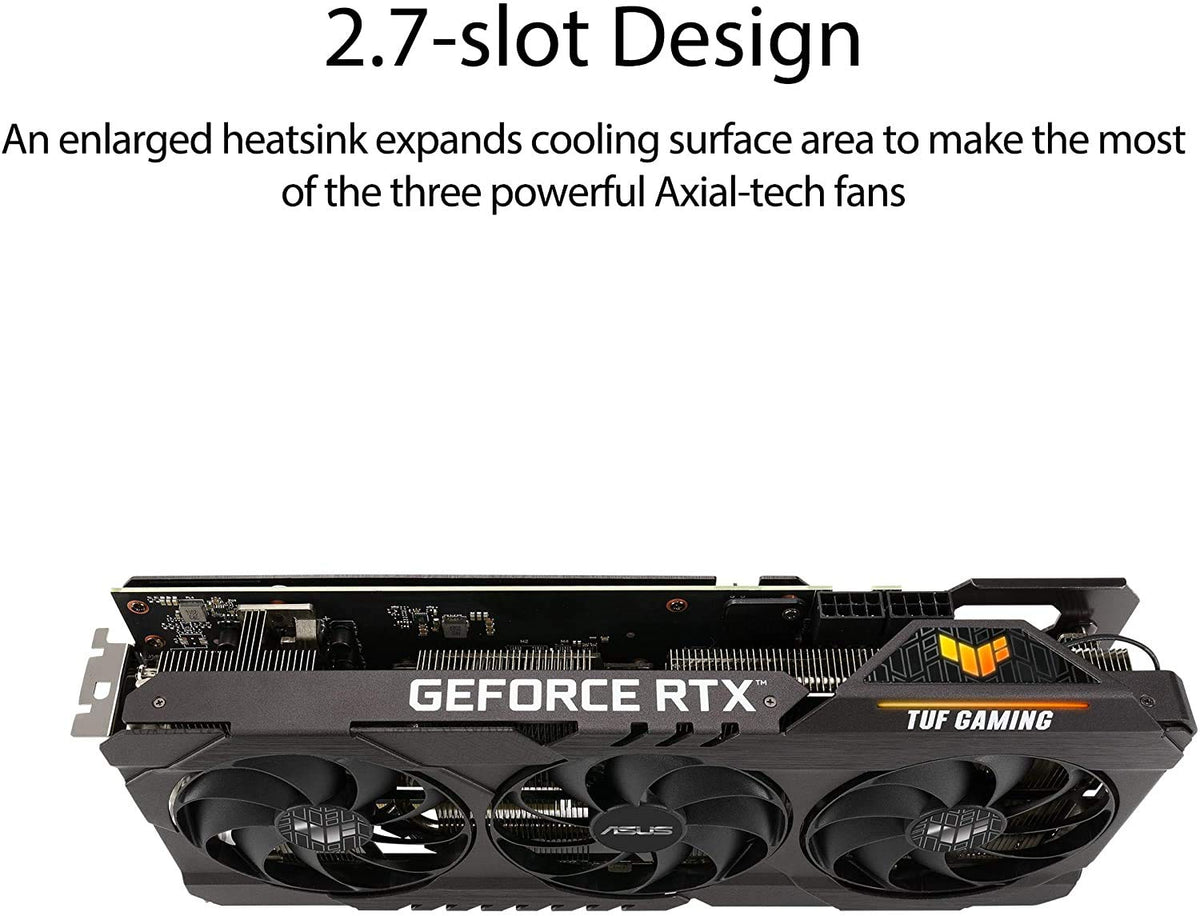 ASUS TUF RTX 3070 OC backplate detail emphasizes sturdy reinforcement