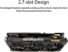 ASUS TUF RTX 3070 OC backplate detail emphasizes sturdy reinforcement