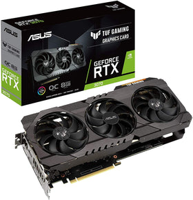 ASUS TUF RTX 3070 OC front view highlighting the cooling shroud and layout