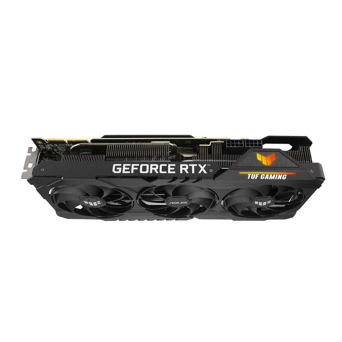 ASUS TUF RTX 3090 OC Edition side profile highlighting robust chassis.