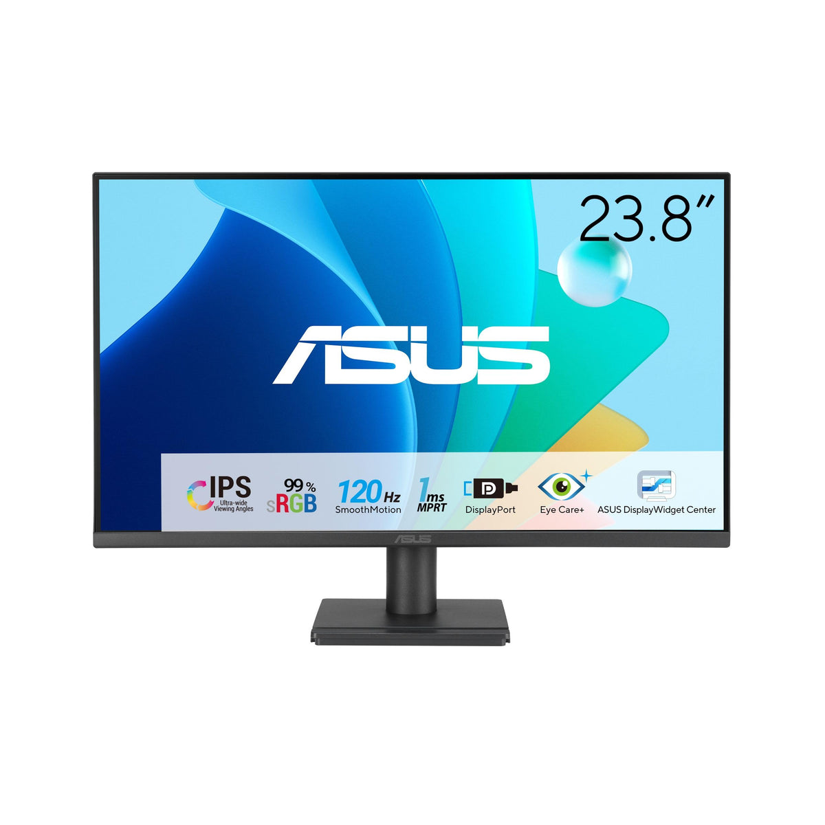 ASUS VA249QG front view with slim bezels for a neat desk setup.